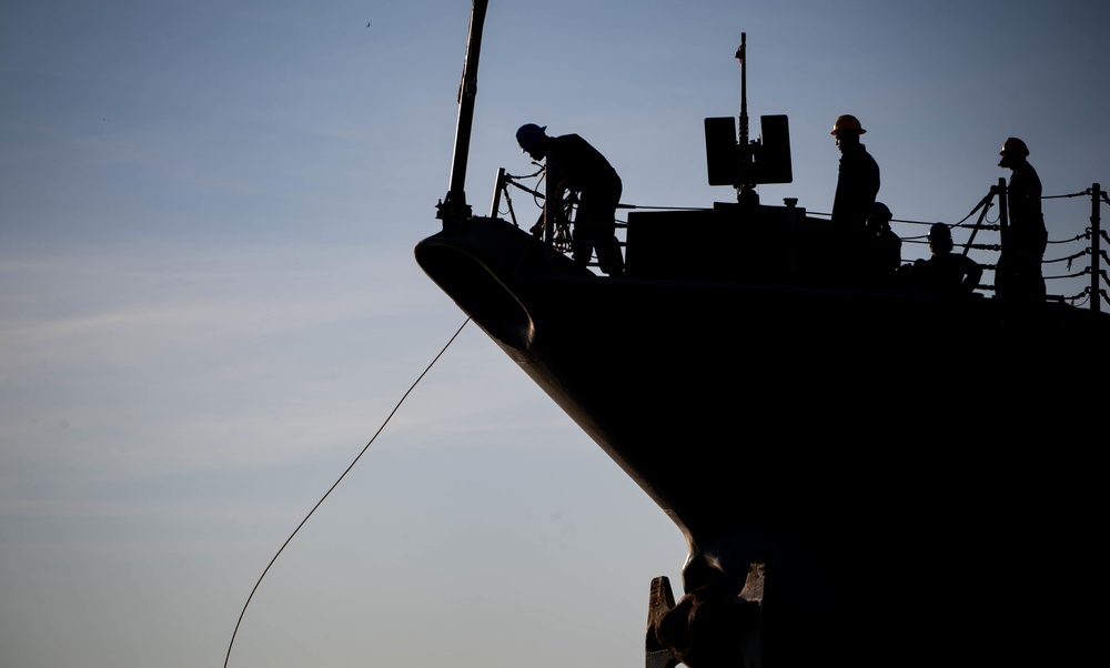 USS Carney (DDG 64) gets underway during SB19