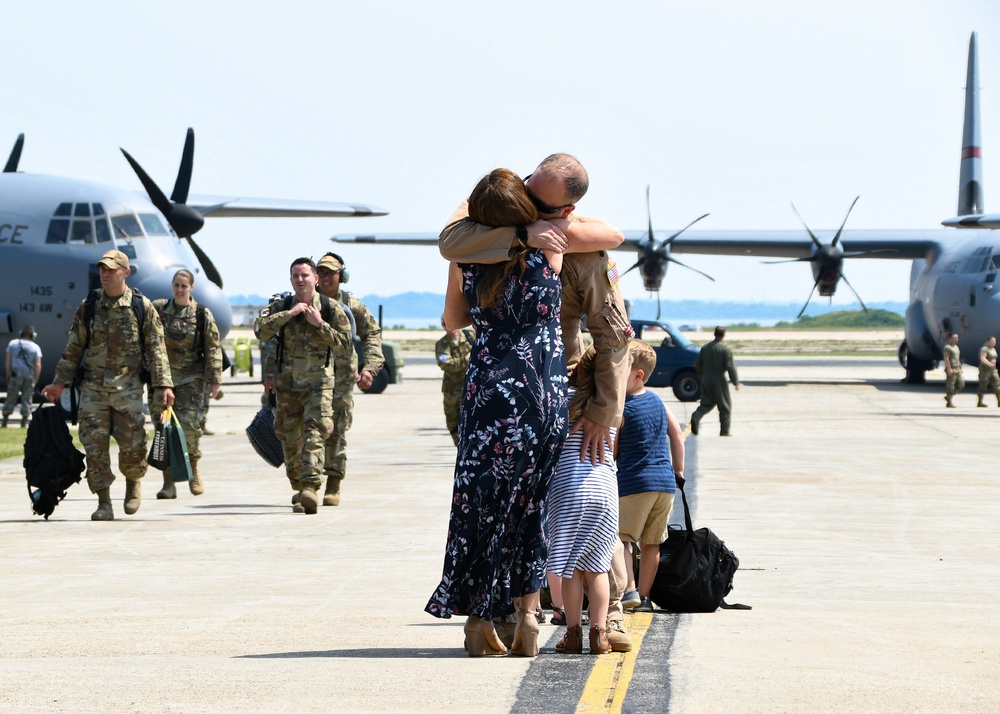 Deployed 143d Airlift Wing Airmen Return on Independence Day