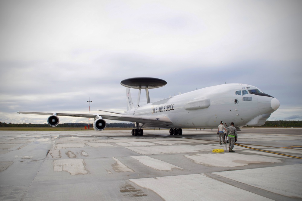 USAF AWACS arrives to RAAF Amberley for Talisman Sabre 19