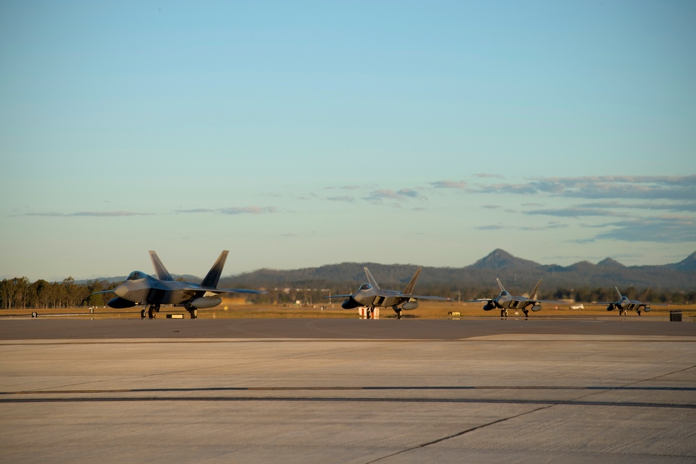 USAF F-22 Raptors arrive to RAAF Amberley in support of Talisman Sabre 19