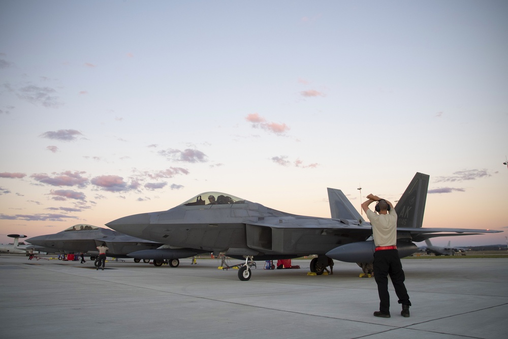 USAF F-22 Raptors arrive to RAAF Amberley in support of Talisman Sabre 19