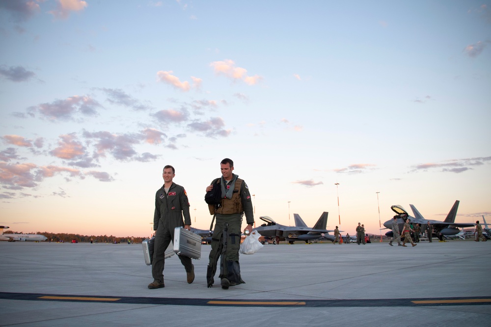 USAF F-22 Raptors arrive to RAAF Amberley in support of Talisman Sabre 19