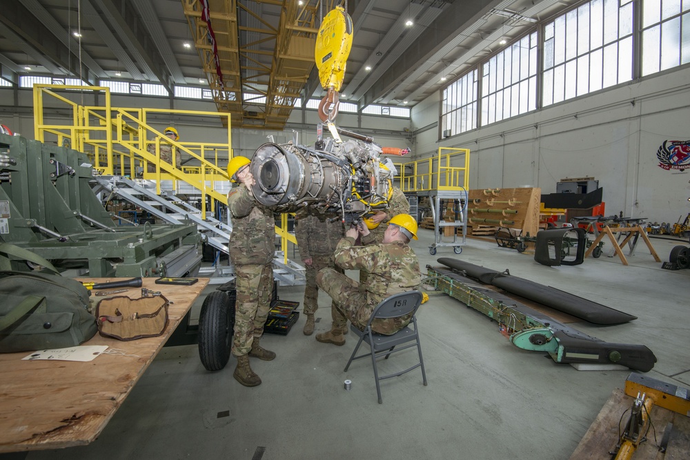 Engine maintenance on the AH-64