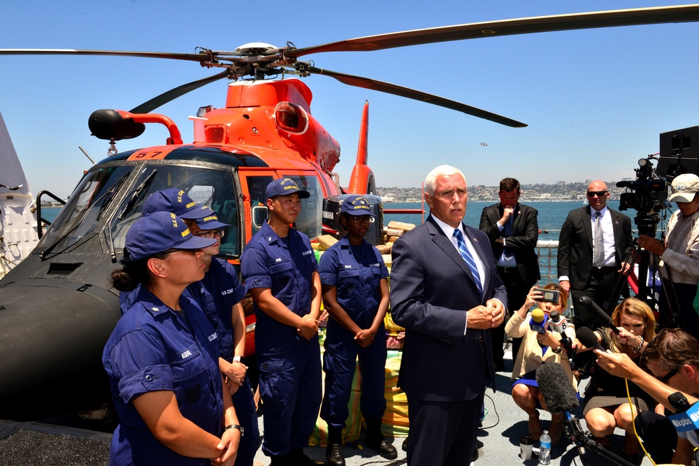 Vice President Pence participates in $569 million cocaine offload from aboard U.S. Coast Guard Cutter Munro in San Diego