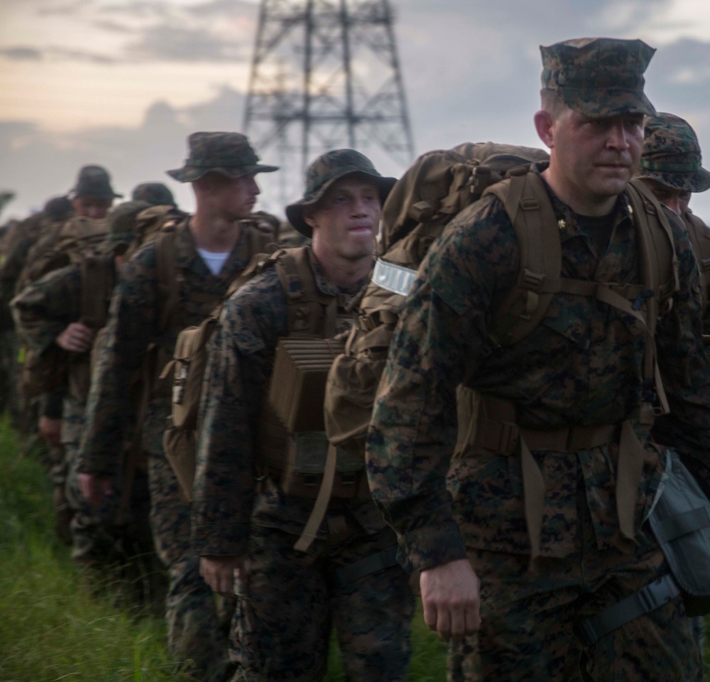 Headquarters Battalion, 3rd Marine Division conducts 6 mile hike