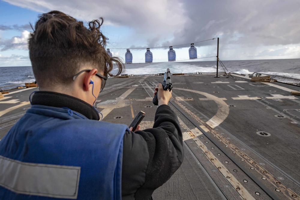 USS McCampbell 9mm handgun live-fire course