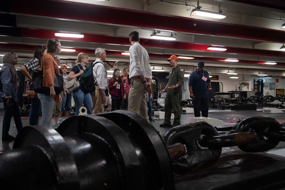 The aircraft carrier USS John C. Stennis (CVN 74) hosts member from the Stimson Research Center