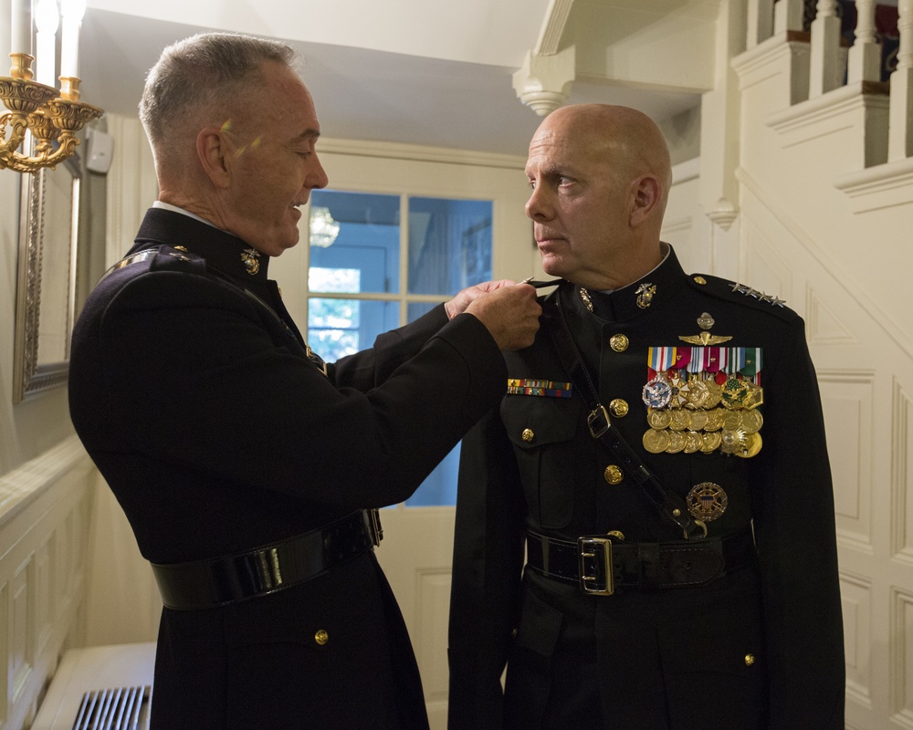 Gen. David H. Berger is promoted to the rank of general by the Chairman of the Joint Chiefs of Staff, Gen. Joseph F. Dunford.