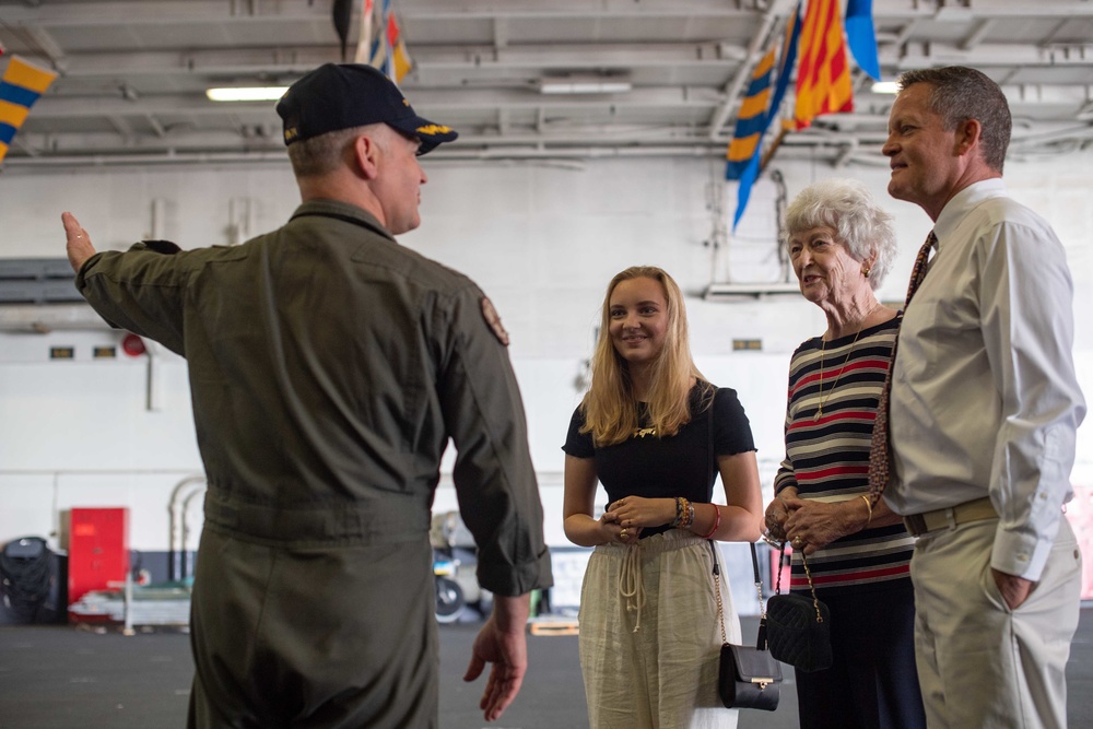 Margaret Womble, the ship's sponsor, visits the aircraft carrier USS John C. Stennis (CVN 74)