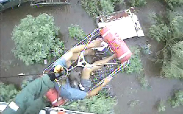 Coast Guard helicopter crews rescue people near Terrebonne Parish, Louisiana