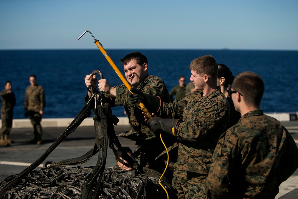 31st MEU conducts aerial landing support training aboard USS Wasp during Talisman Sabre 2019