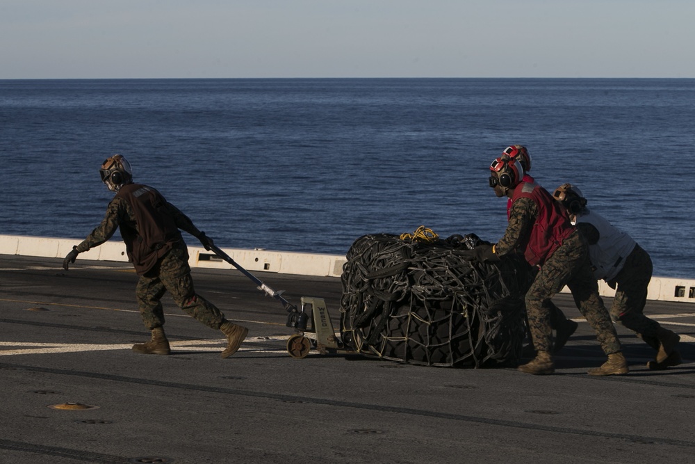 31st MEU conducts aerial landing support training aboard USS Wasp during Talisman Sabre 2019