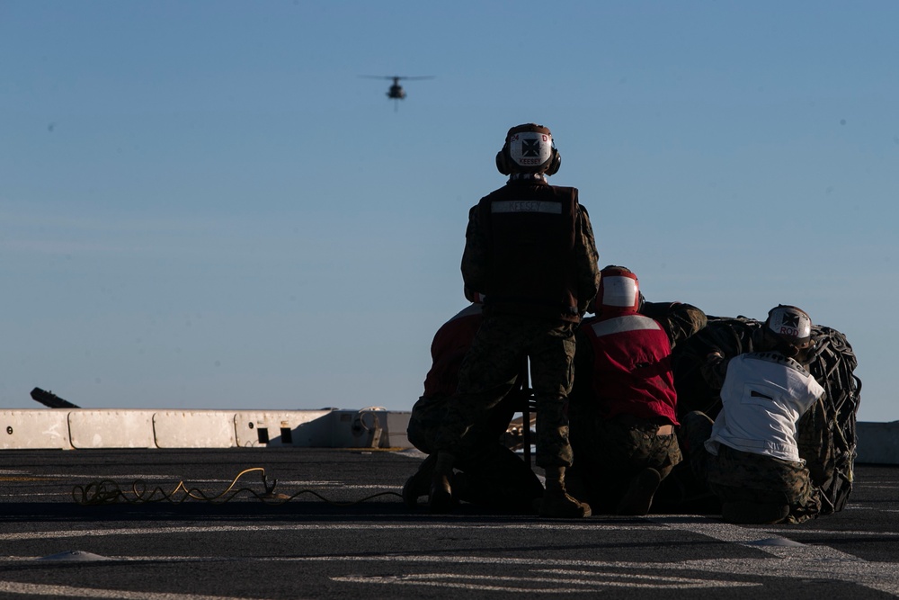 31st MEU conducts aerial landing support training aboard USS Wasp during Talisman Sabre 2019