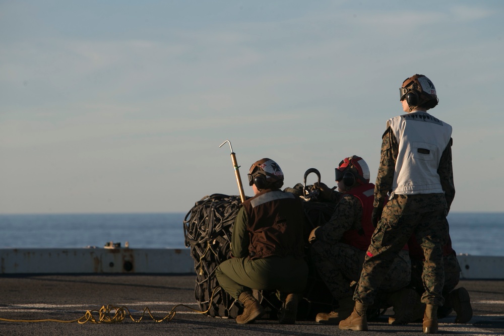 31st MEU conducts aerial landing support training aboard USS Wasp during Talisman Sabre 2019