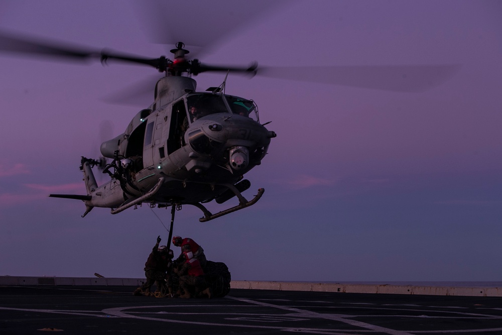 31st MEU conducts aerial landing support training aboard USS Wasp during Talisman Sabre 2019