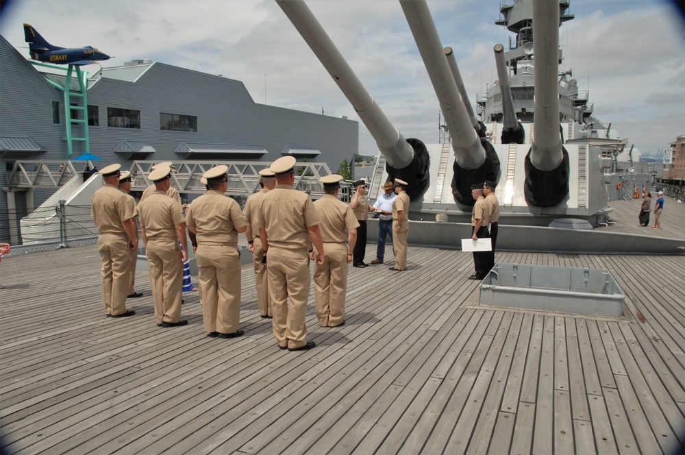 Re-enlistment ceremony aboard a Battleship