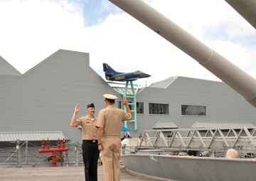 Re-enlistment ceremony aboard a Battleship