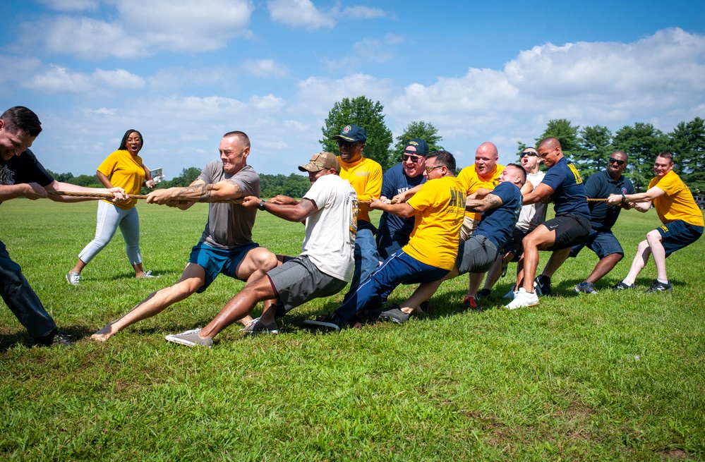 Future Sailors and their recruiters participate in a Family Day event.