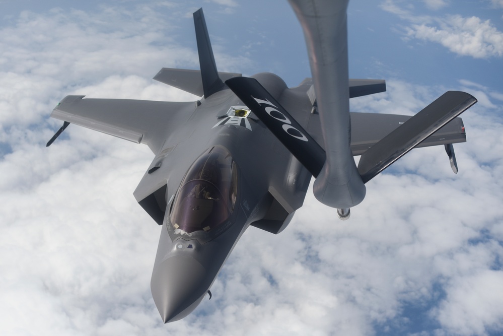 100th Air Refueling Wing KC-135s refuel F-35s for Theater Security Package