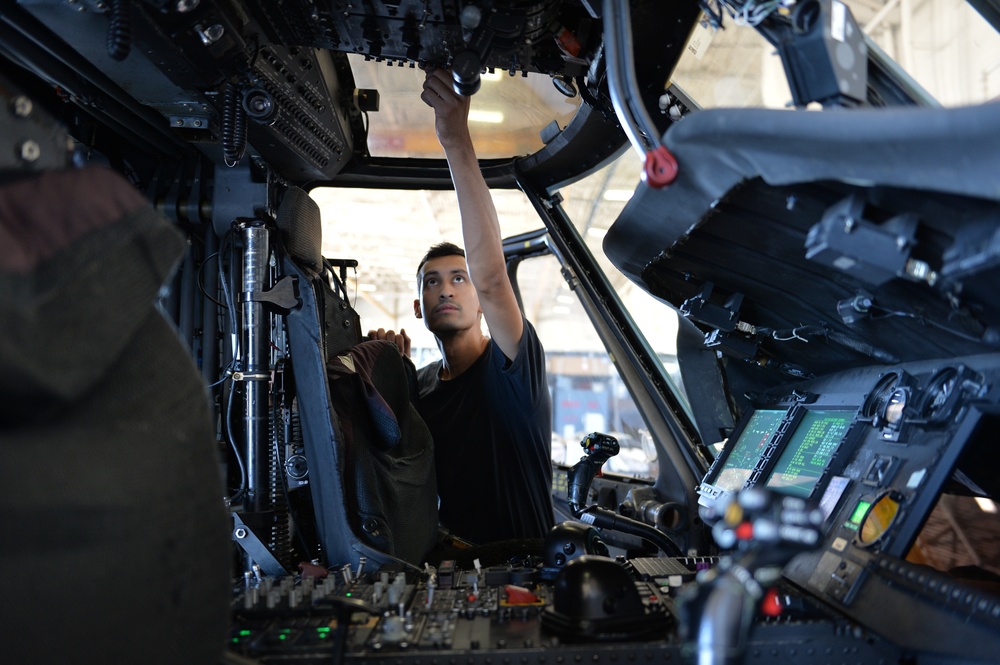 Inspecting Stabilitator System on MH-60S Sea Hawk