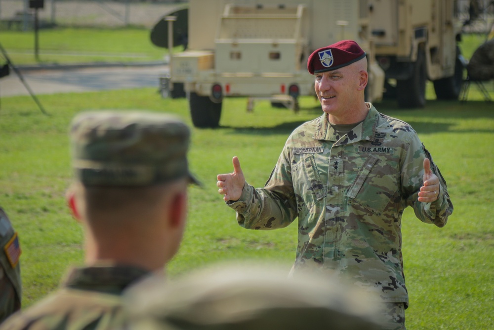 Maj. Gen. Brian J. McKiernan congratulates Bravo Company, 519th Military Intelligence Battalion