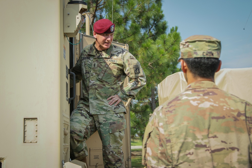 Maj. Gen. Brian J. McKiernan inspects a vehicle of the 519th Military Intelligence Battalion