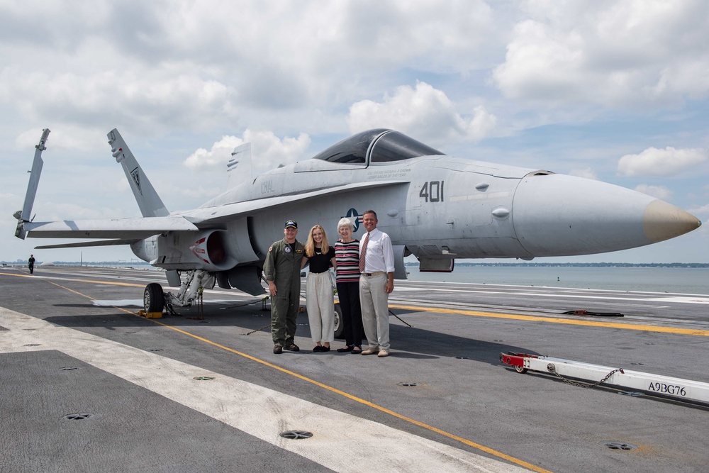 Margaret Womble, the ship's sponsor, visits the aircraft carrier USS John C. Stennis (CVN 74)