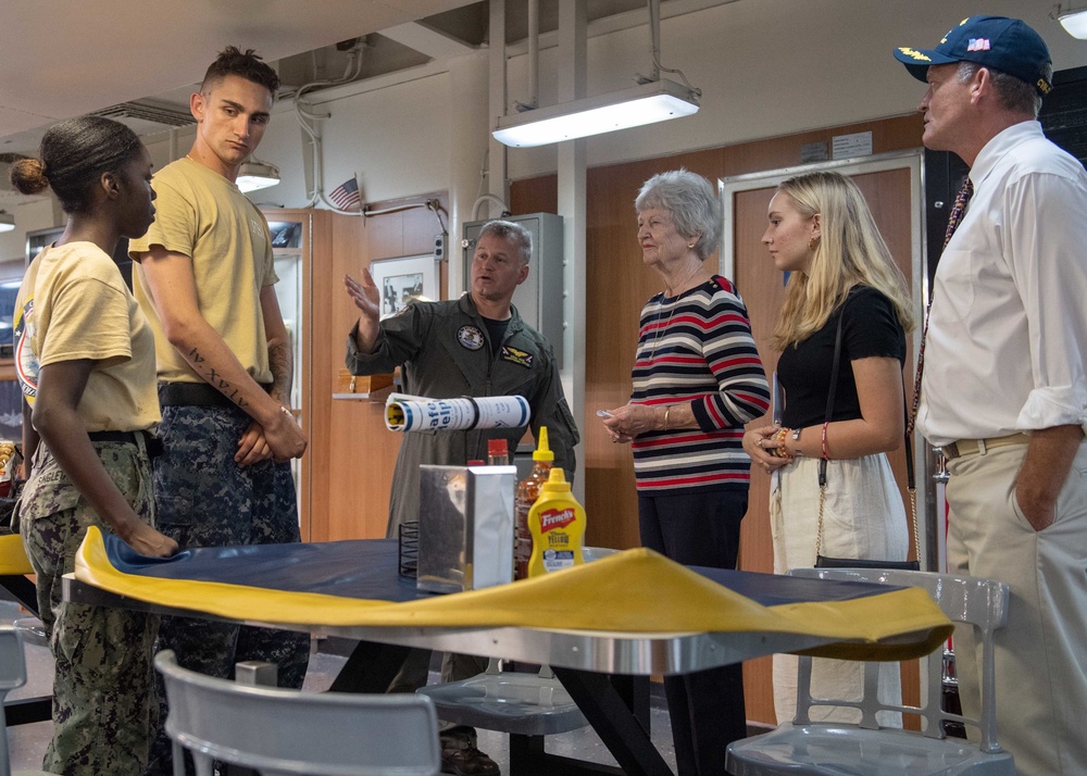 Margaret Womble, the ship's sponsor, visits the aircraft carrier USS John C. Stennis (CVN 74)