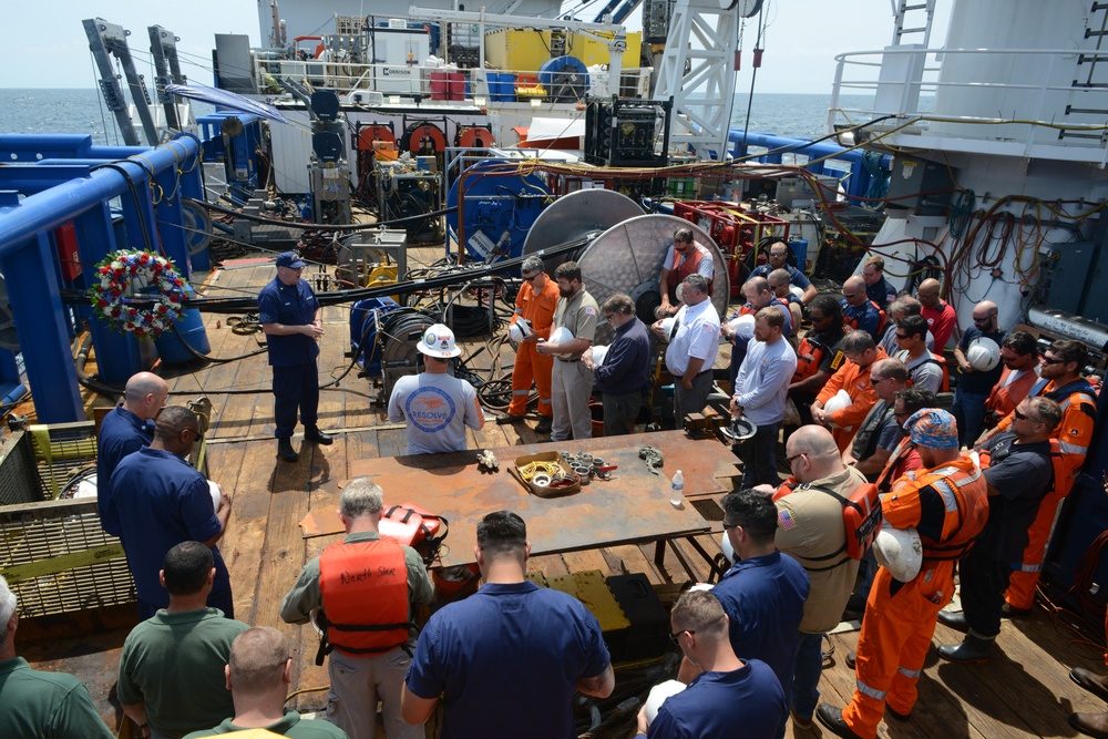 Coast Guard response crews hold a memorial ceremony during Coimbra oil recovery