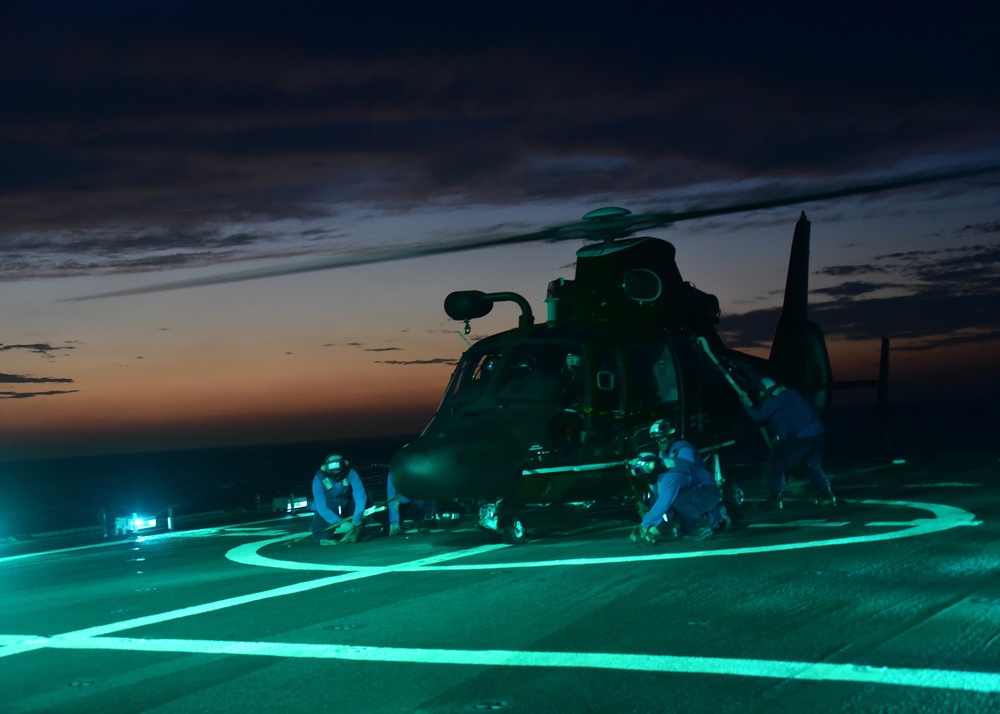 Nightfall on the flight deck of CGC Bertholf