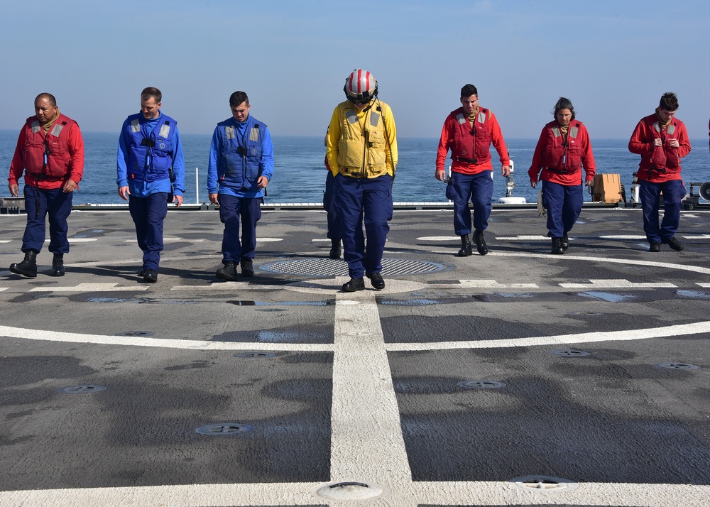 Checking the flight deck aboard CGC Bertholf