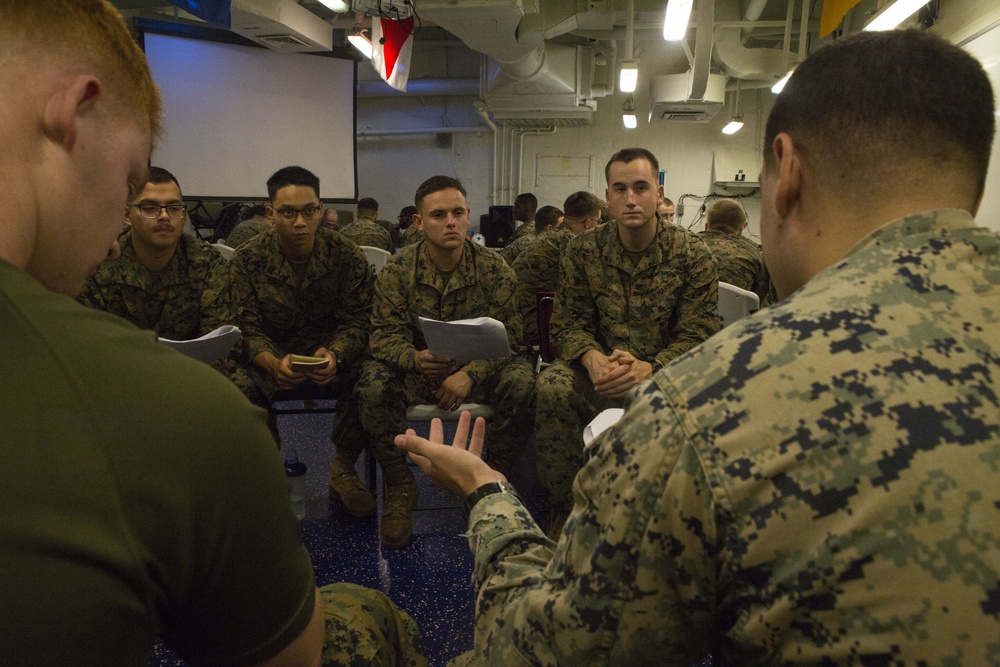 Junior Marines complete professional military education aboard USS Wasp