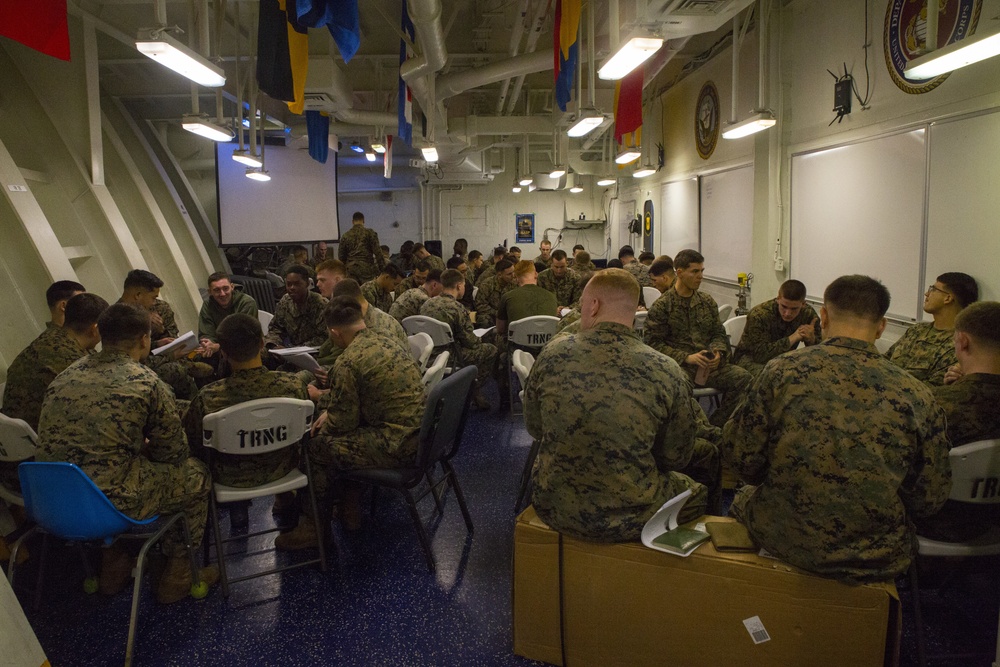 Junior Marines complete professional military education aboard USS Wasp