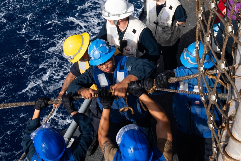 USS Antietam (CG 54) conducts a replenishment-at-sea with USNS Walter S. Diehl
