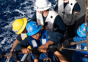 USS Antietam (CG 54) conducts a replenishment-at-sea with USNS Walter S. Diehl