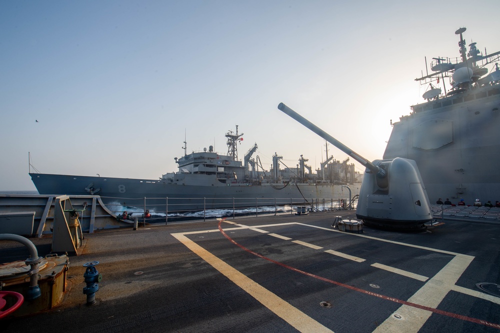 USS Leyte Gulf Conducts a RAS with USNS Arctic