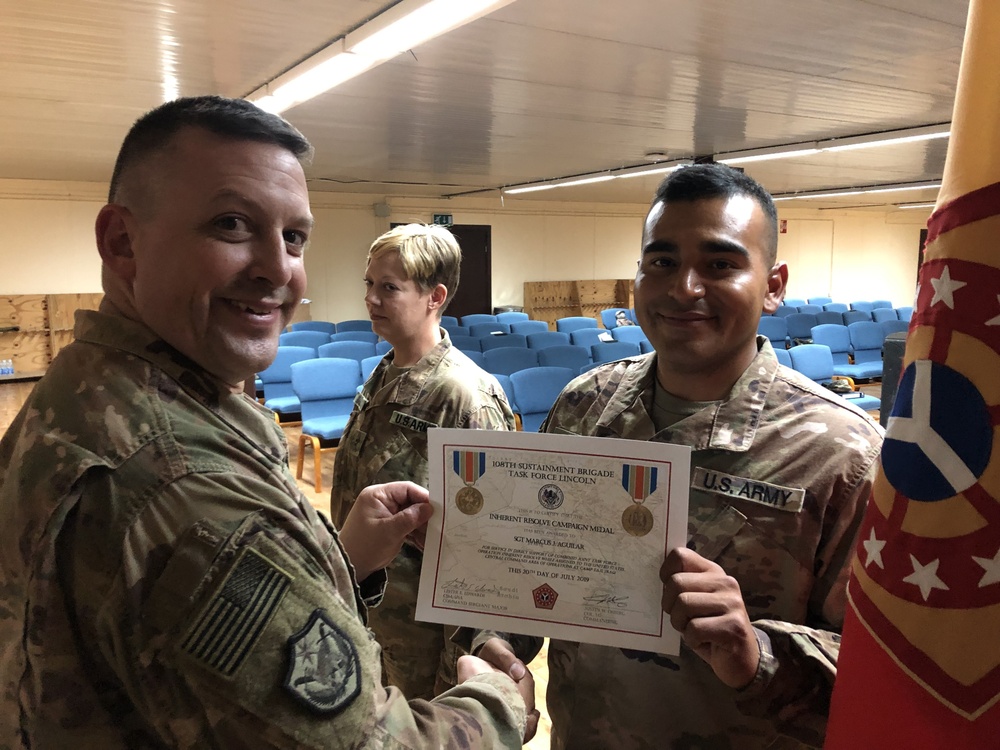 108th Sustainment Brigade Operation Inherent Resolve Campaign Medal Ceremony