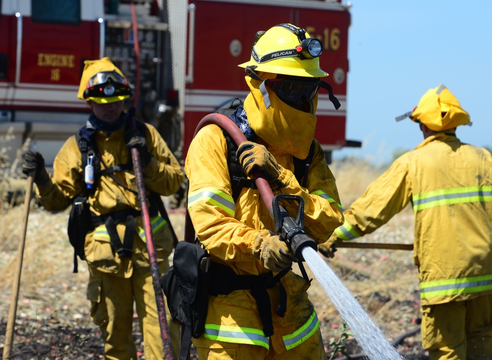 9th Civil Engineer Squadron fire department extinguish fire