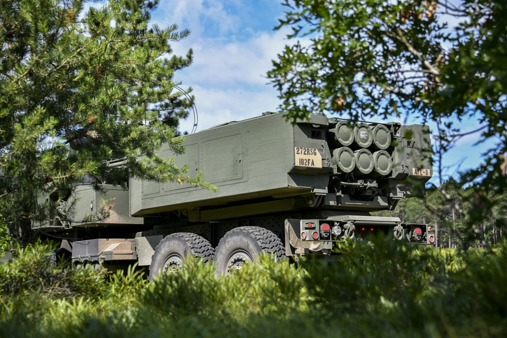 182nd FA &quot;hides&quot; just prior to preparing to launch the High Mobility Artillery Rocket at Northern Strike 19
