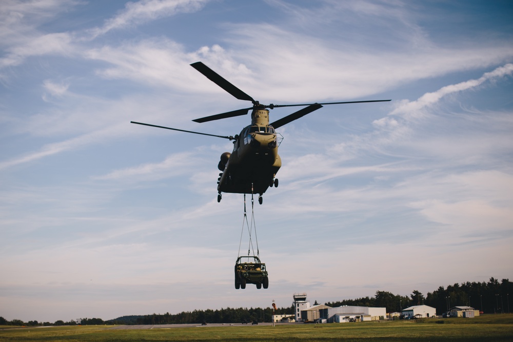 CH-47 Chinook carries a Ground Mobility Vehicle