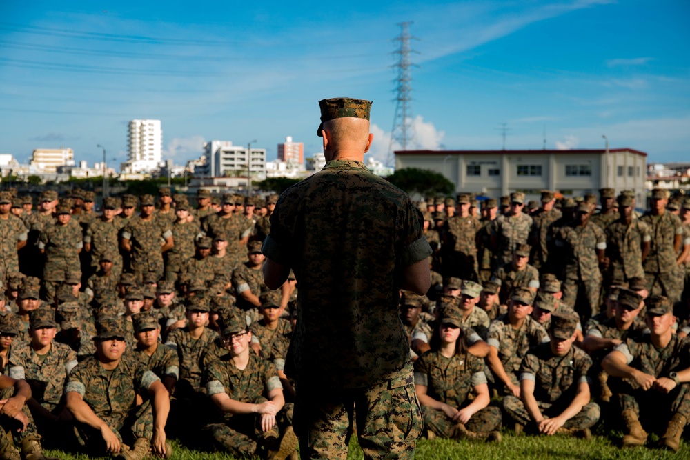 Maj. Gen. Rock Jr. bids farewell to the Marines of Headquarters and Support Battalion