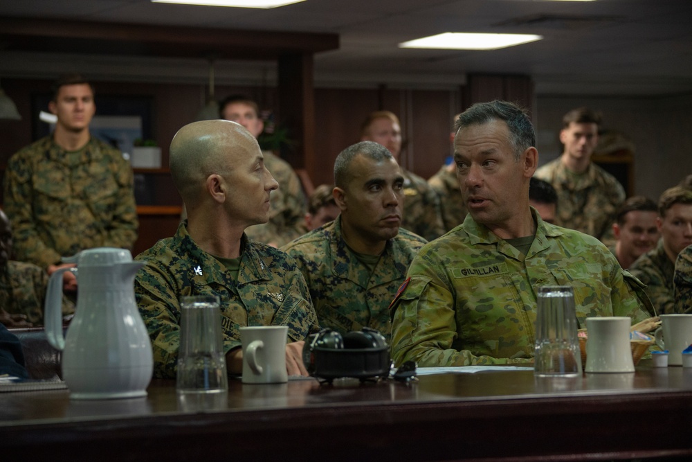 Commanders attend mission brief aboard USS Wasp