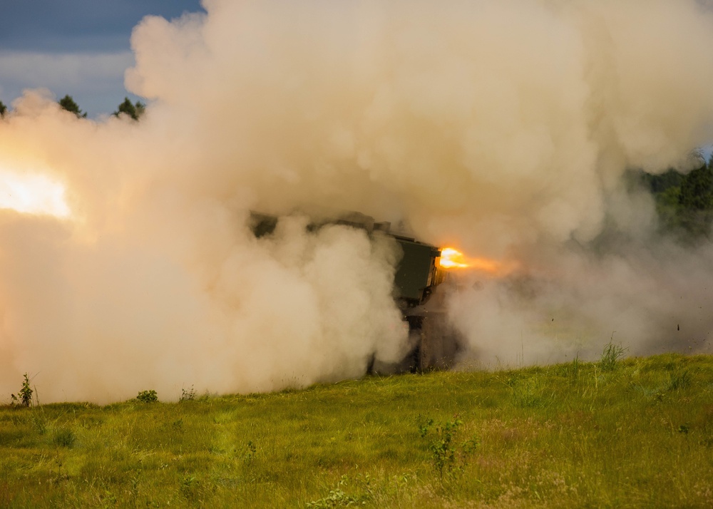 1-182 FA's High Mobility Artillery Rocket Fires a Missile