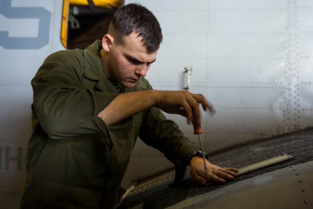 31st MEU Marines conduct routine maintenance aboard the USS Wasp during Talisman Sabre 2019