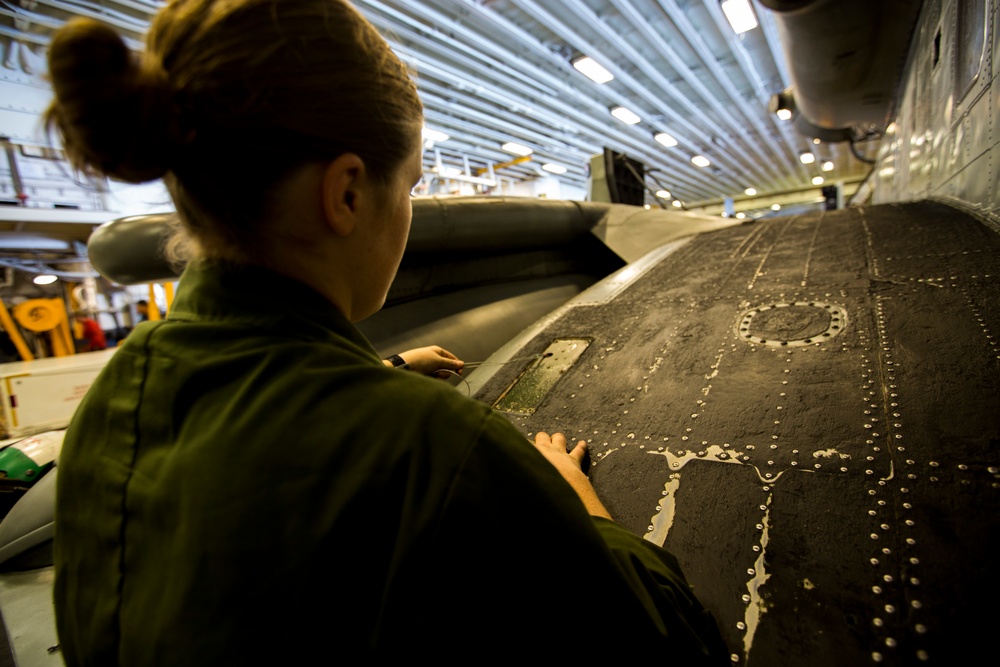 31st MEU Marines conduct routine maintenance aboard the USS Wasp during Talisman Sabre 2019