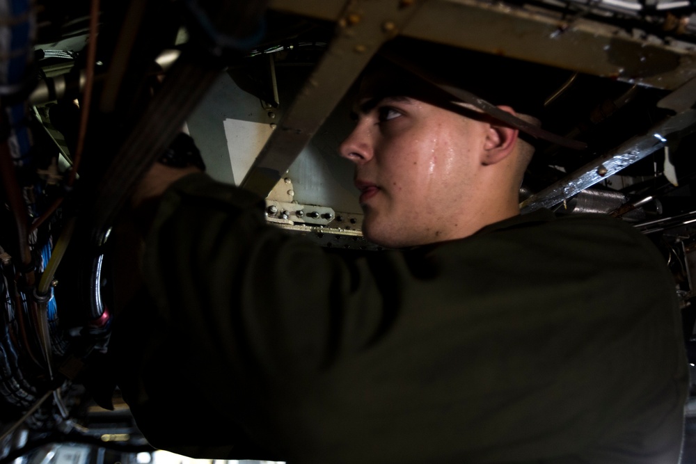 31st MEU Marines conduct routine maintenance aboard the USS Wasp during Talisman Sabre 2019