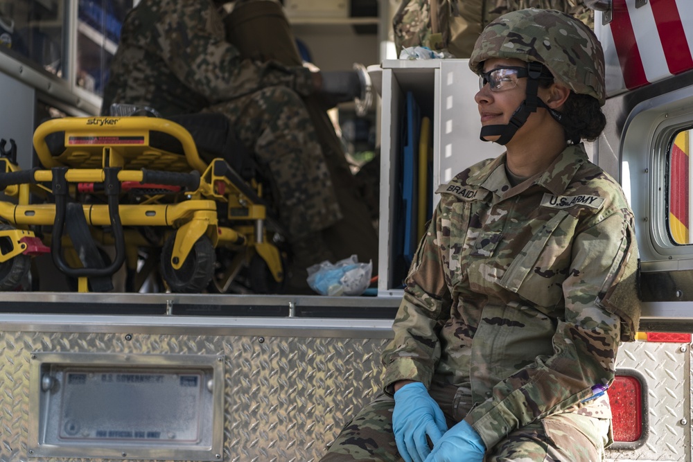 Spc. Megan Braida preparing for close quarters training at Northern Strike 19