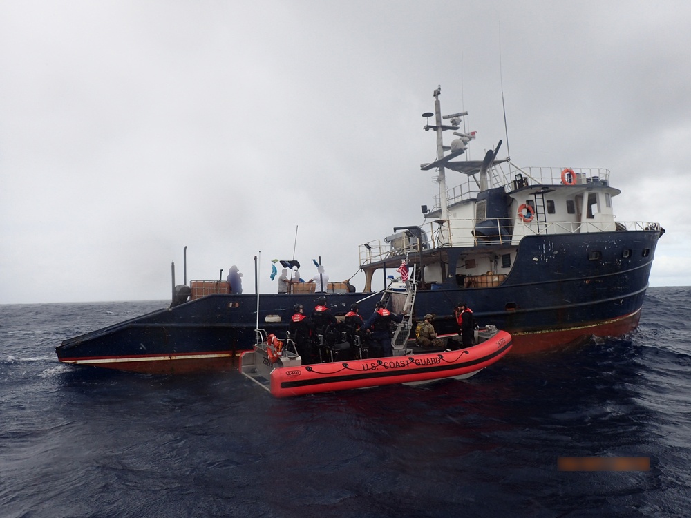 U.S. Coast Guard Cutter Steadfast crew members interdict and seize cocaine from suspected drug smugglers in the Eastern Pacific Ocean