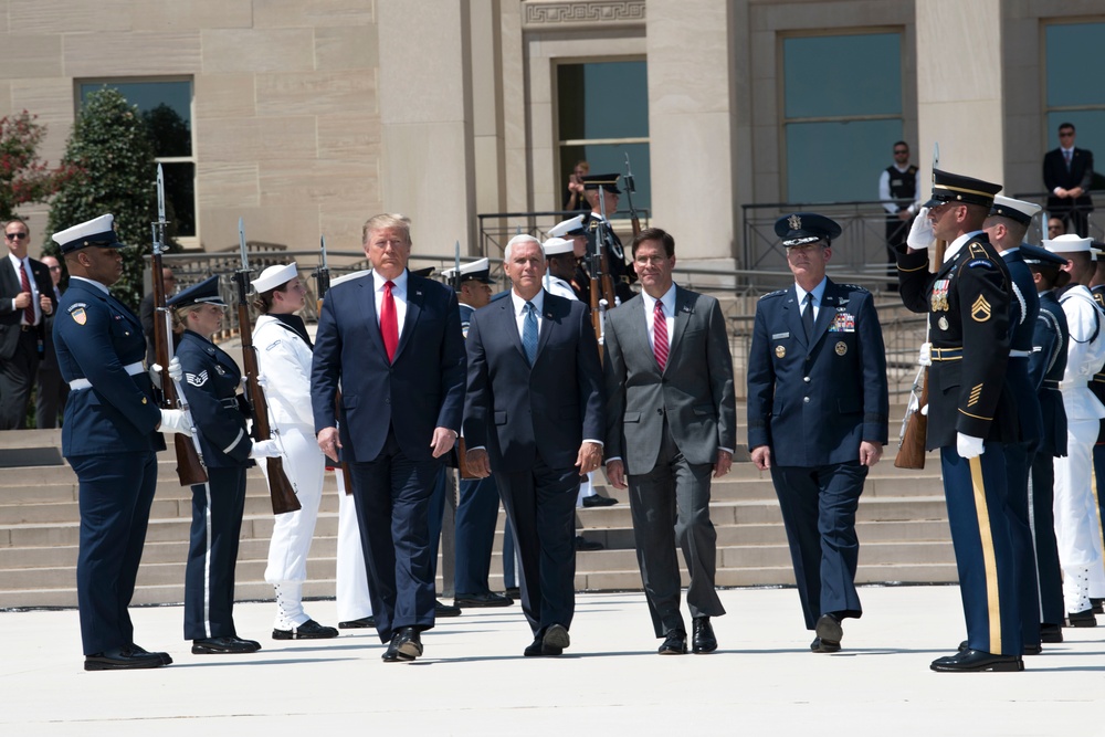 Trump, Pence Welcome Esper in Full Honors Welcome Ceremony