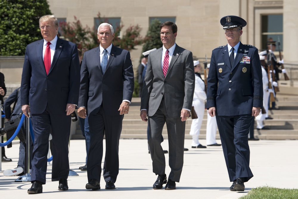 Trump, Pence Welcome Esper in Full Honors Welcome Ceremony